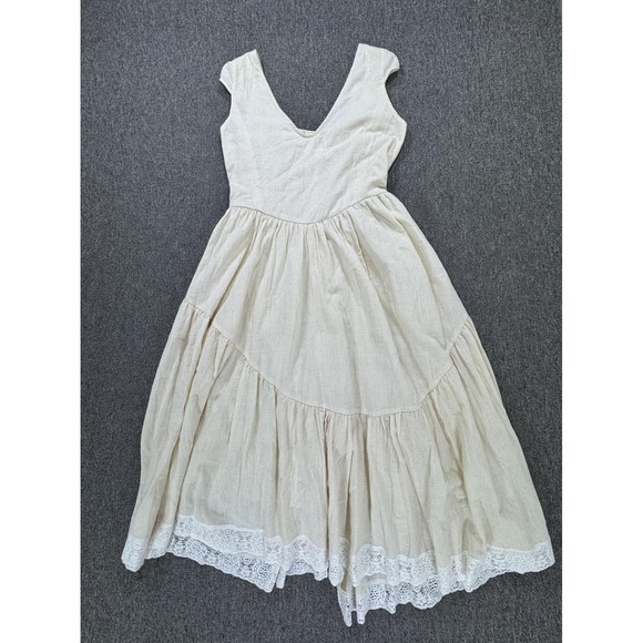 Of Her Own Kind Dress Womens Large Claudette Organic Cotton Lace Hem Midi - Picture 3 of 8